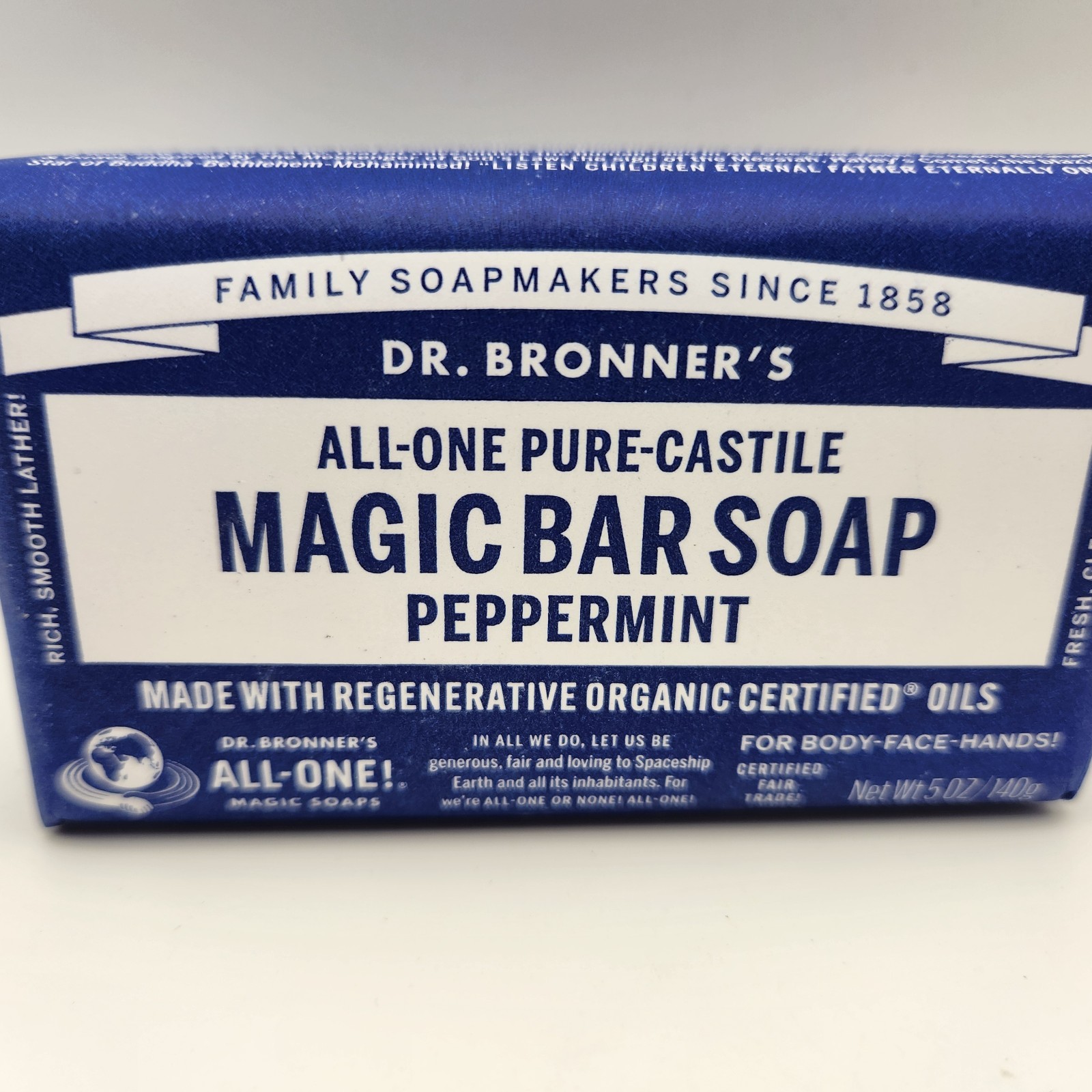 Dr. Bronners Pure-Castile Bar Soap Peppermint Hemp 5 oz Fair-Trade