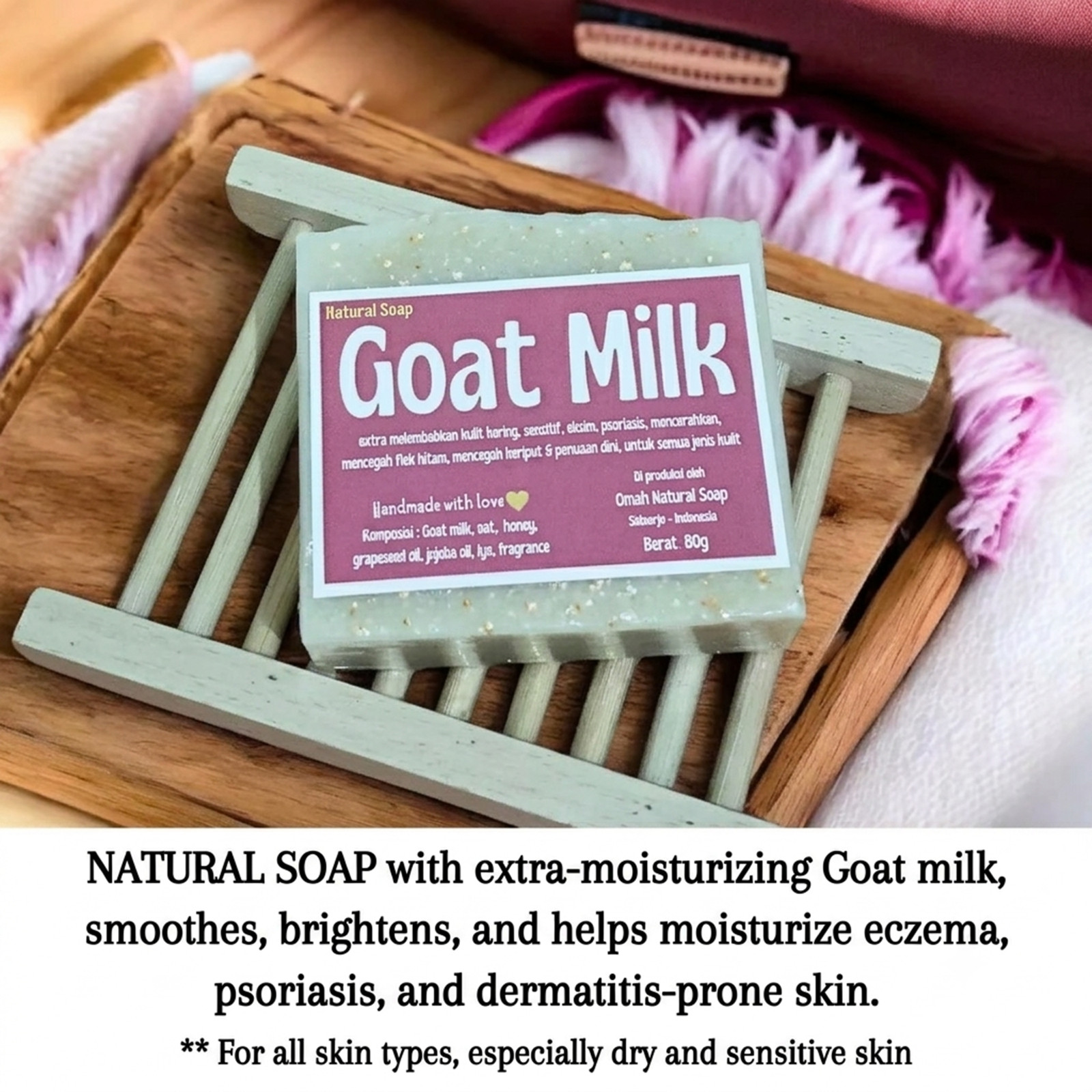 4PCS Omah Natural Goat Milk Soap 80g Bar Natural Moisturizing Handmade Soap Set