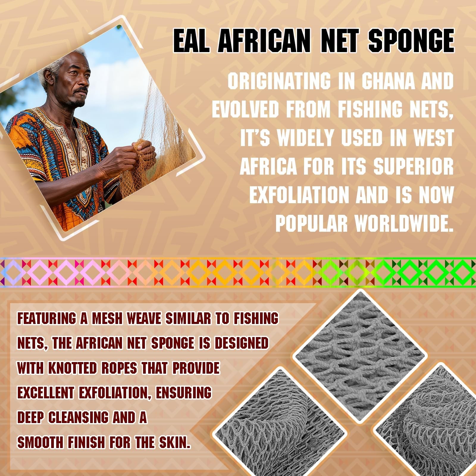 Authentic African Net Sponge (2PCS) – Exfoliating Bath Tool, Face/Body Exfoli…