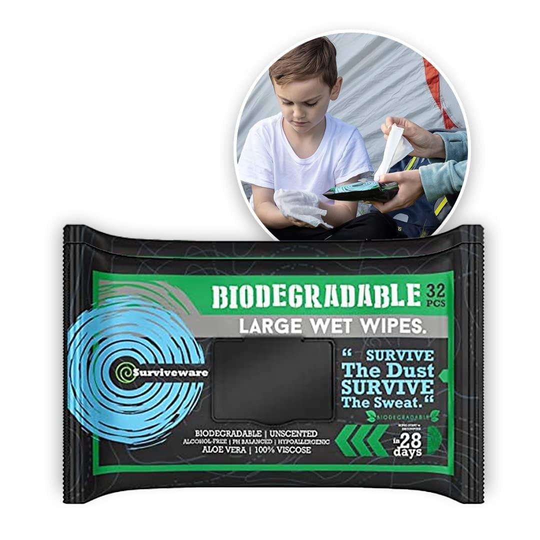 Biodegradable Wipes Men Or Women Shower Wet Wipes Face Body & Butt Outdoors Trav