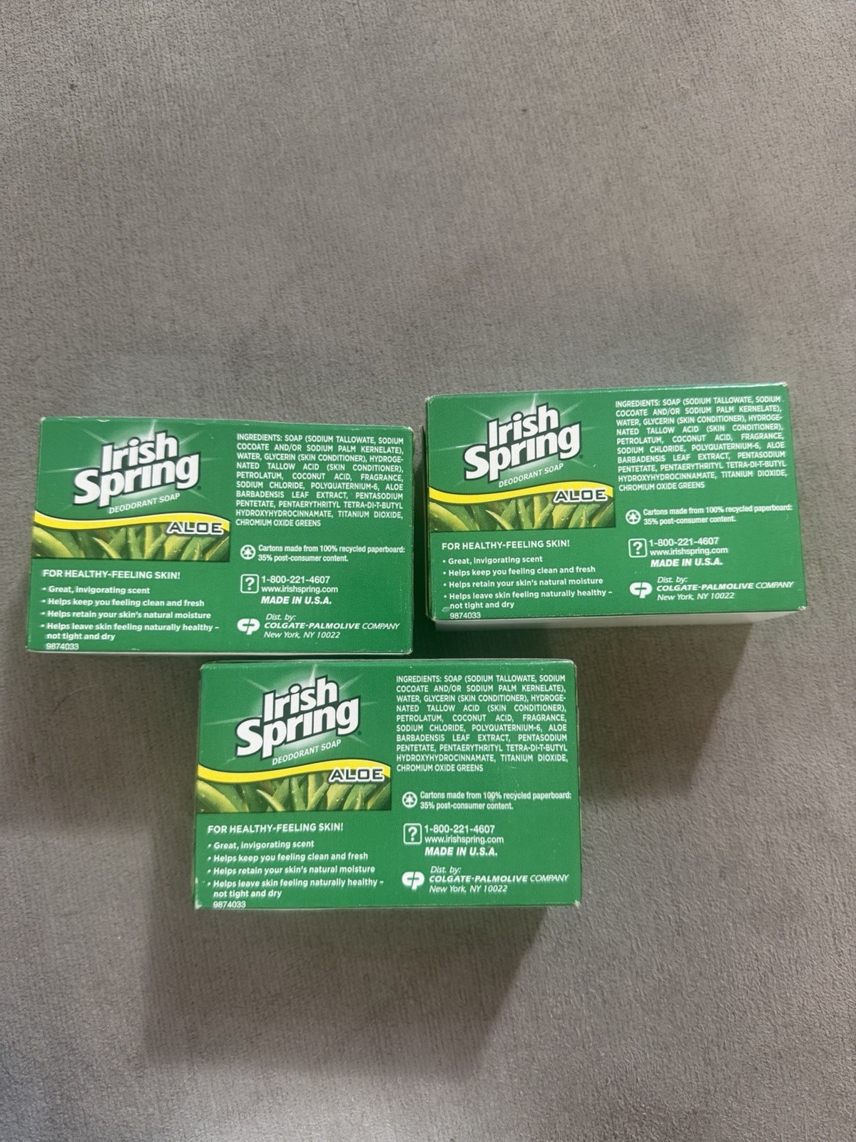 Irish Spring Aloe Mist 12hr Fresh Deodorant Bar Soap with Aloe Vera Set of 3 NEW