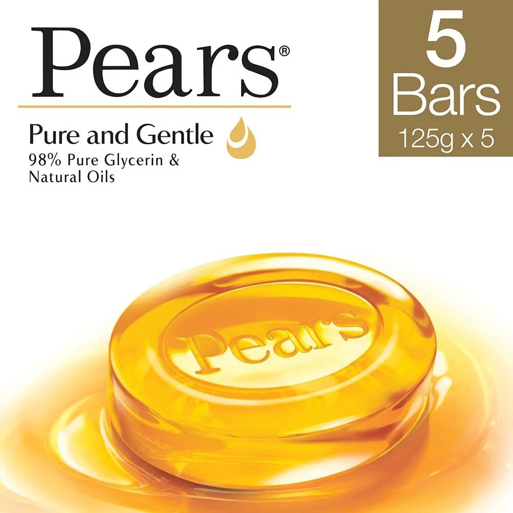 Pears Pure & Gentle Glycerin Soap Bar 125 g × 5 – Paraben‑Free for Soft Glowing