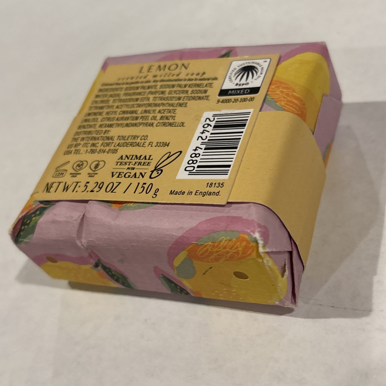Addison & Gates LEMON Scented Milled Soap Bar 5.29 oz