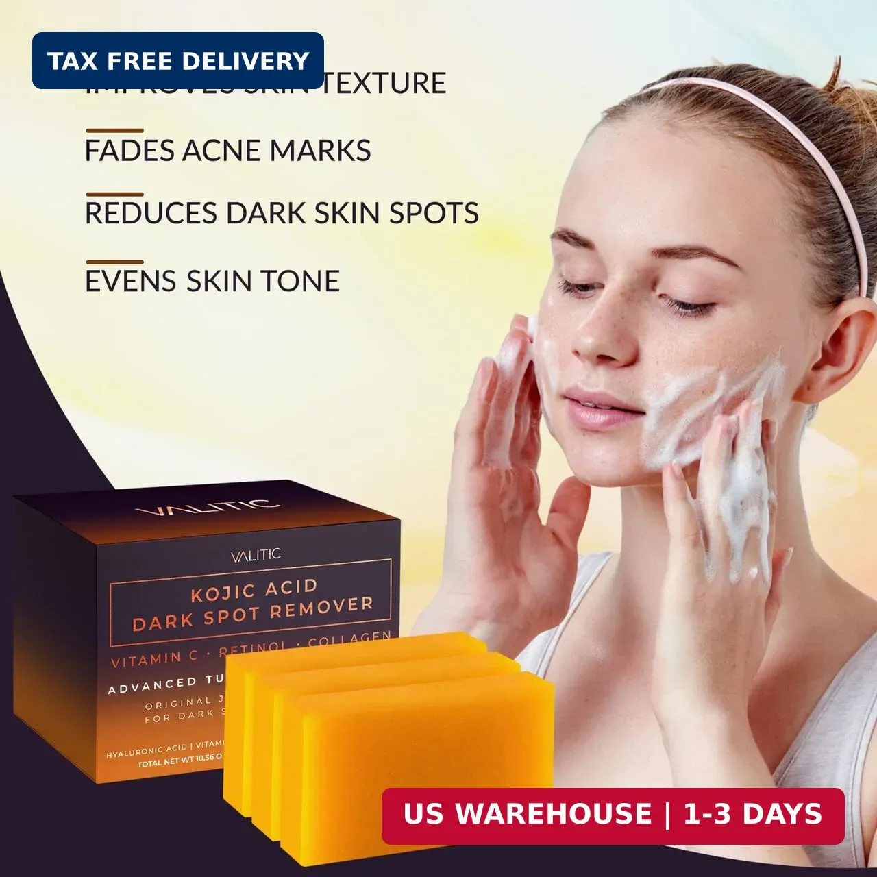 VALITIC Kojic Acid Dark Spot Remover Soap Bars with Vitamin C, Retinol, Collagen