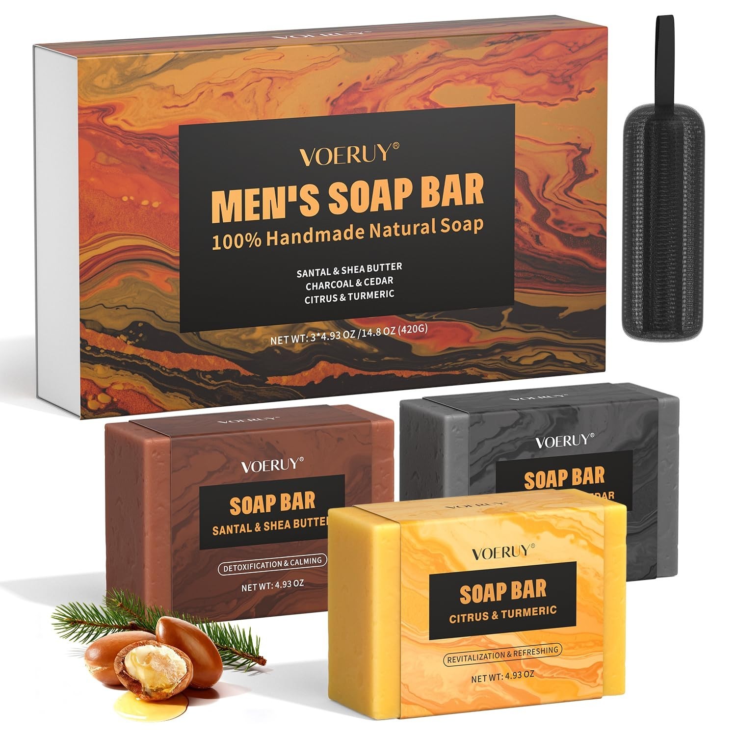 Mens Natural Handmade Soap 14.8oz Deep Cleansing Refreshing Face Body Hands