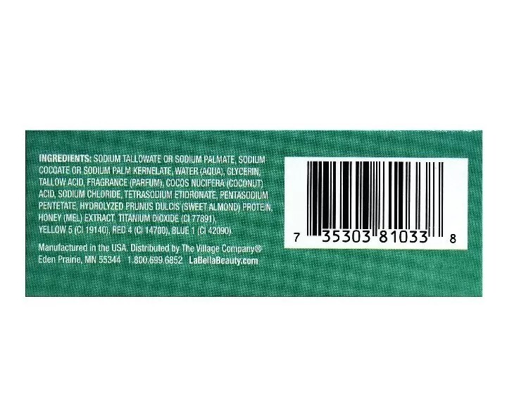 NEW! LA BELLA (5 Oz) 140g Bar ●HONEY & ALMOND● Beauty Bar🫧 Nourishes & Soothes.