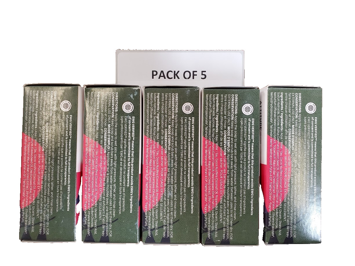 5 Pack Leaves Bar Body Soap – Herbal Musk – 4 Oz each By Attitude (Plastic Free)