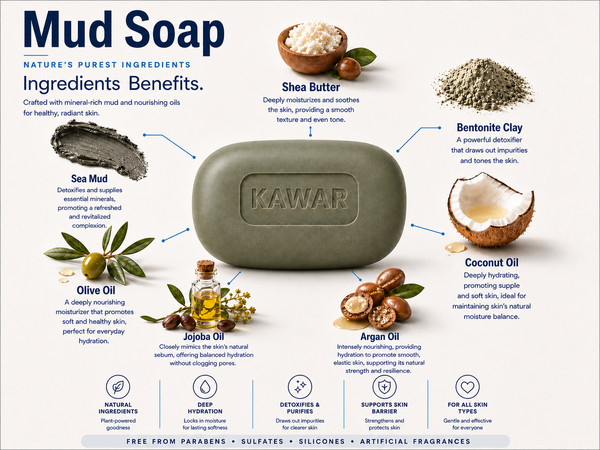 Kawar Dead Sea Black Mud Soap with Shea Butter & Olive Oil Vegan Soap Pack Of 2