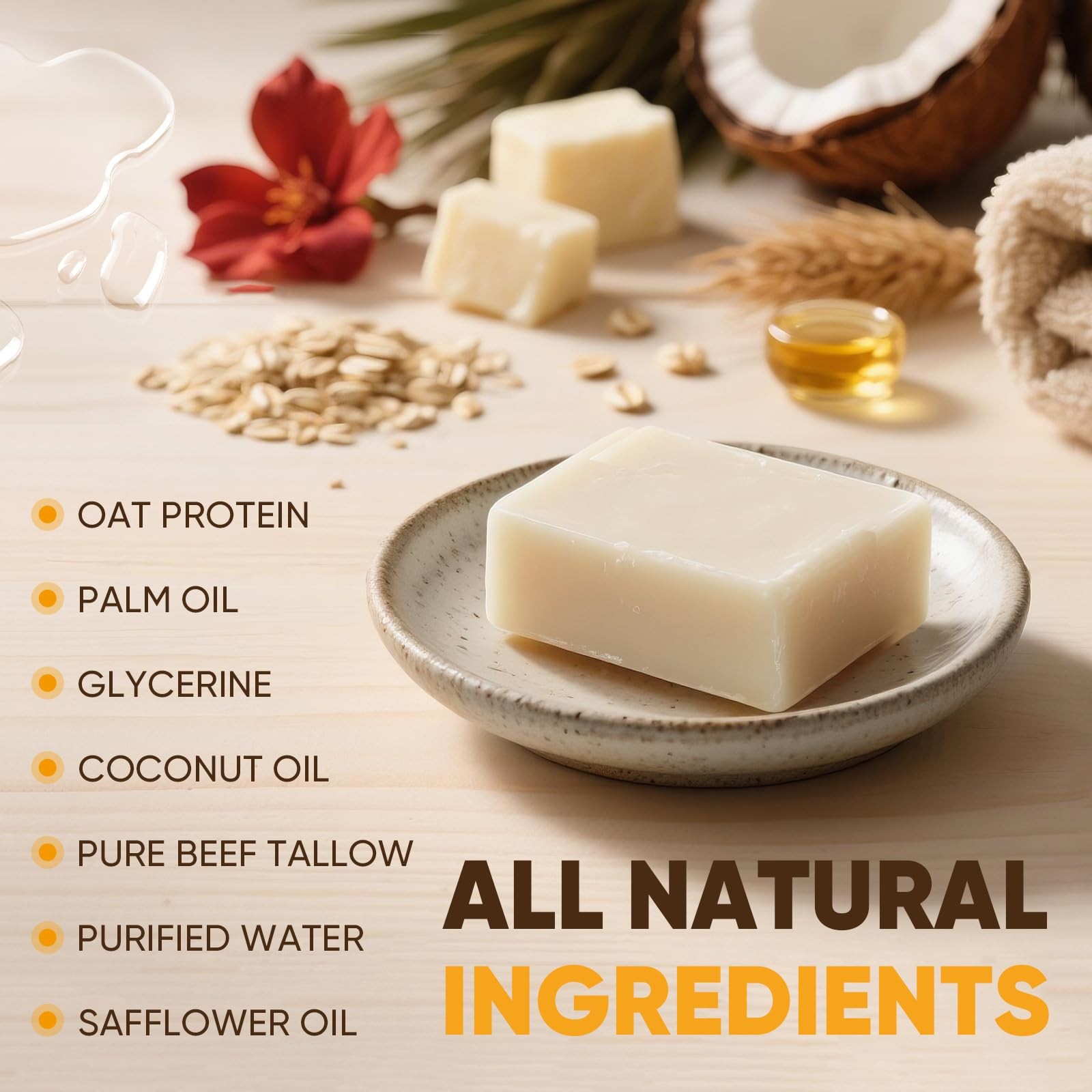 Beef Tallow Soap Bar, 2 Pack All Natural Grass Fed 4 Ounce (Pack of 2), Beige