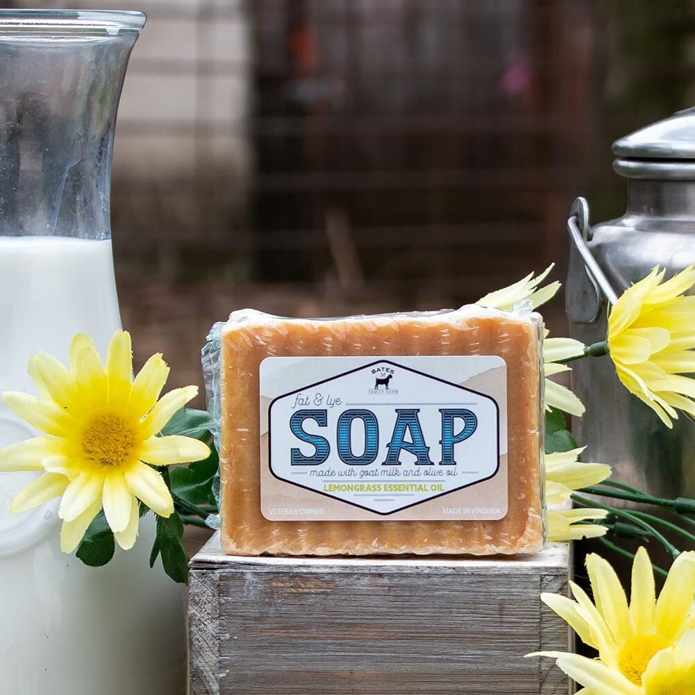 Bates Family Farm Lemongrass Essential Oils Fat and Lye Soap Goat Milk Olive Oil