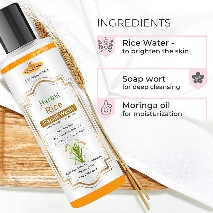 Khadi Rice Water Foaming Face Wash 200ml | Herbal Brightening Cleanser Skin