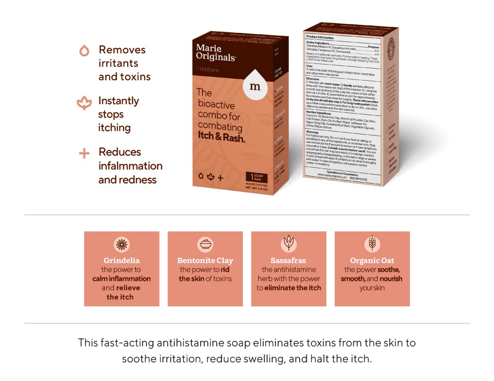 (6-Pack) Natural Anti Itch Rash Skin Soap Body Face Wash Relief Marie Originals