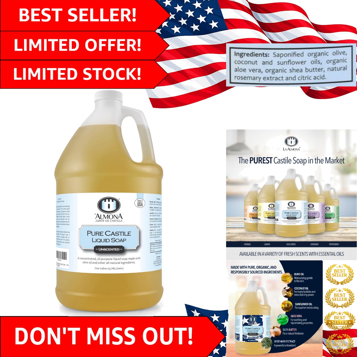 1 Gallon Pure Castile Soap – Natural, Unscented & Eco-Friendly Cleaning Solution