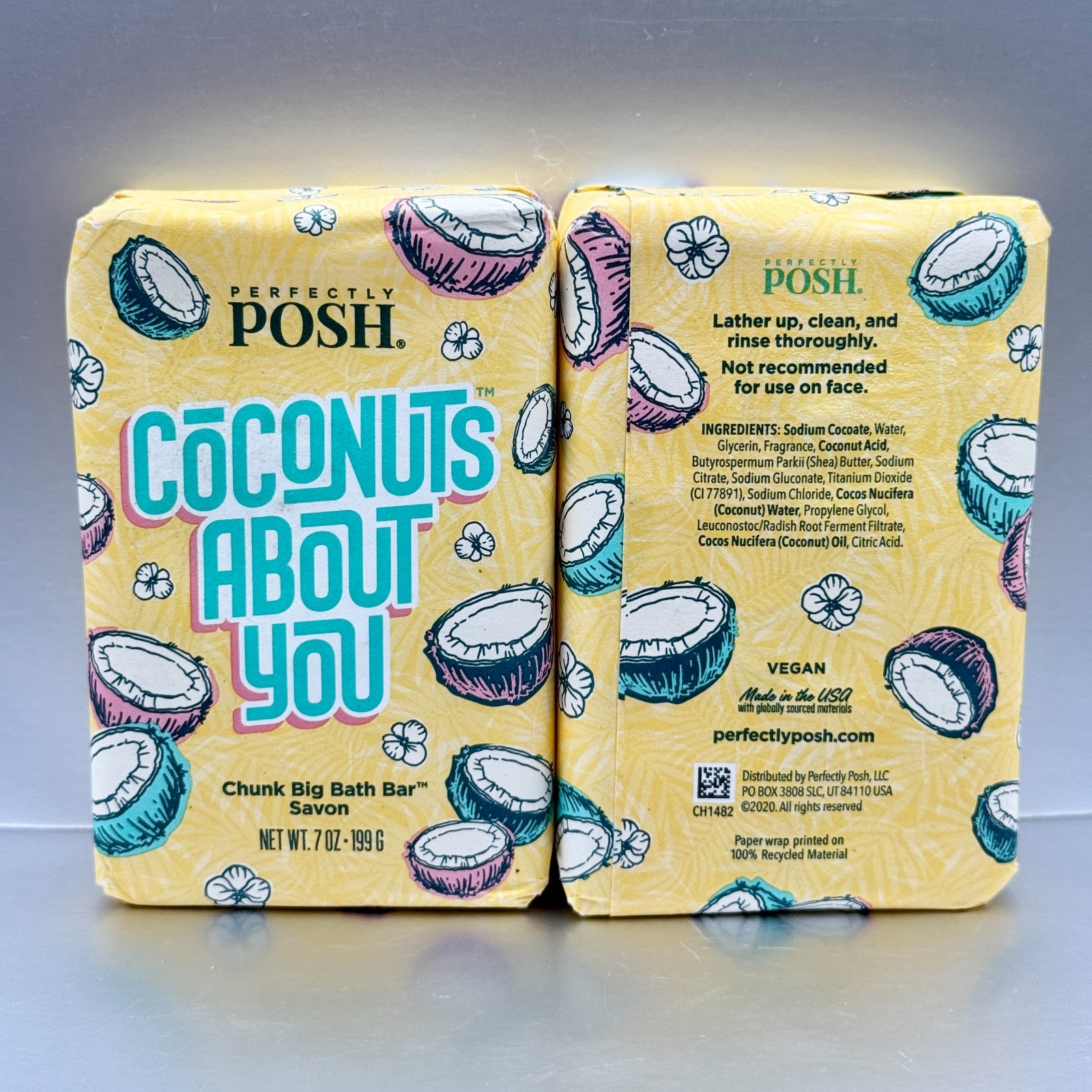 Lot of 2 Perfectly Posh COCONUTS ABOUT YOU Big Bath Bar Soap *SEALED* Creamy