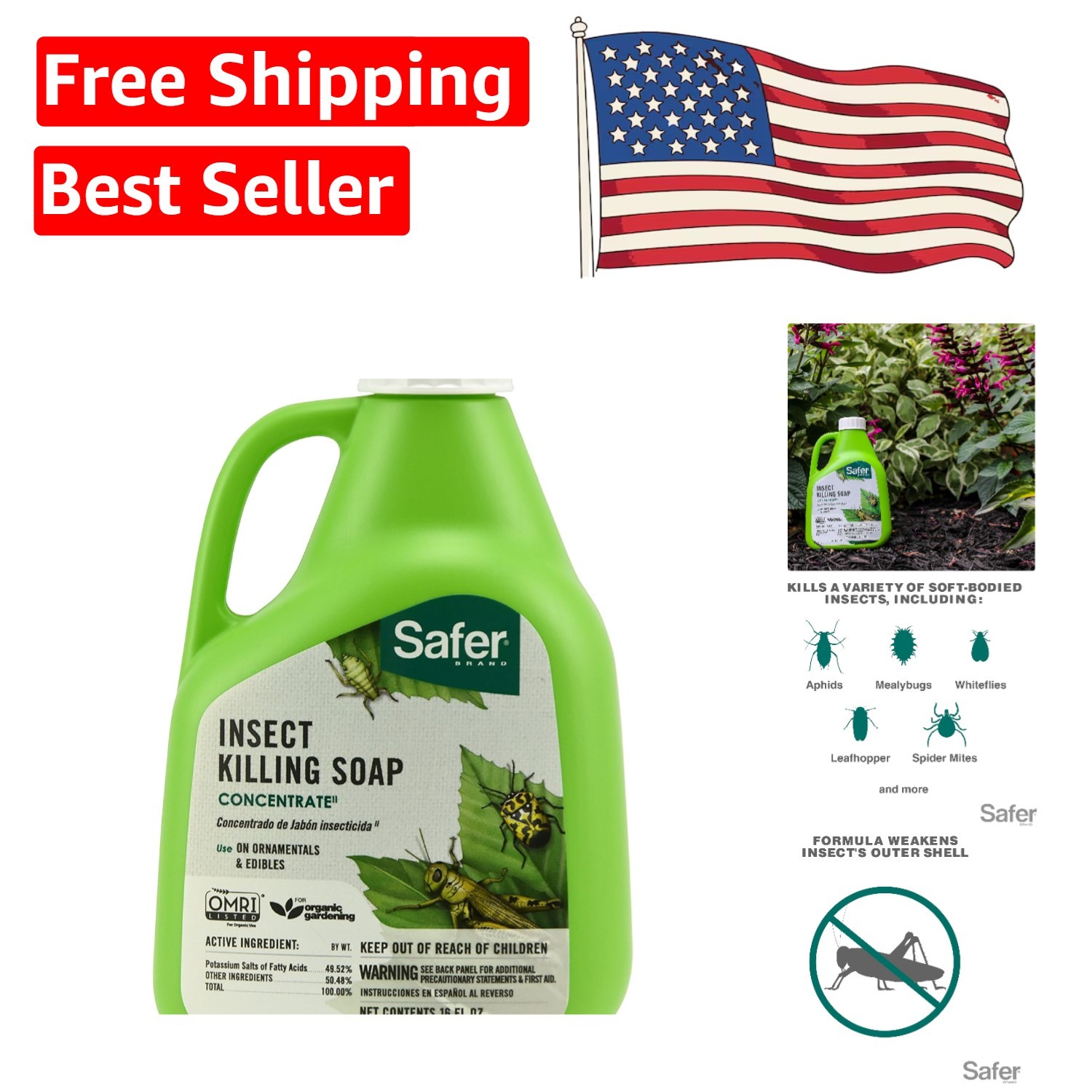 Organic 16 oz Insect Killing Soap Concentrate – Fast Acting & Gentle on Plants