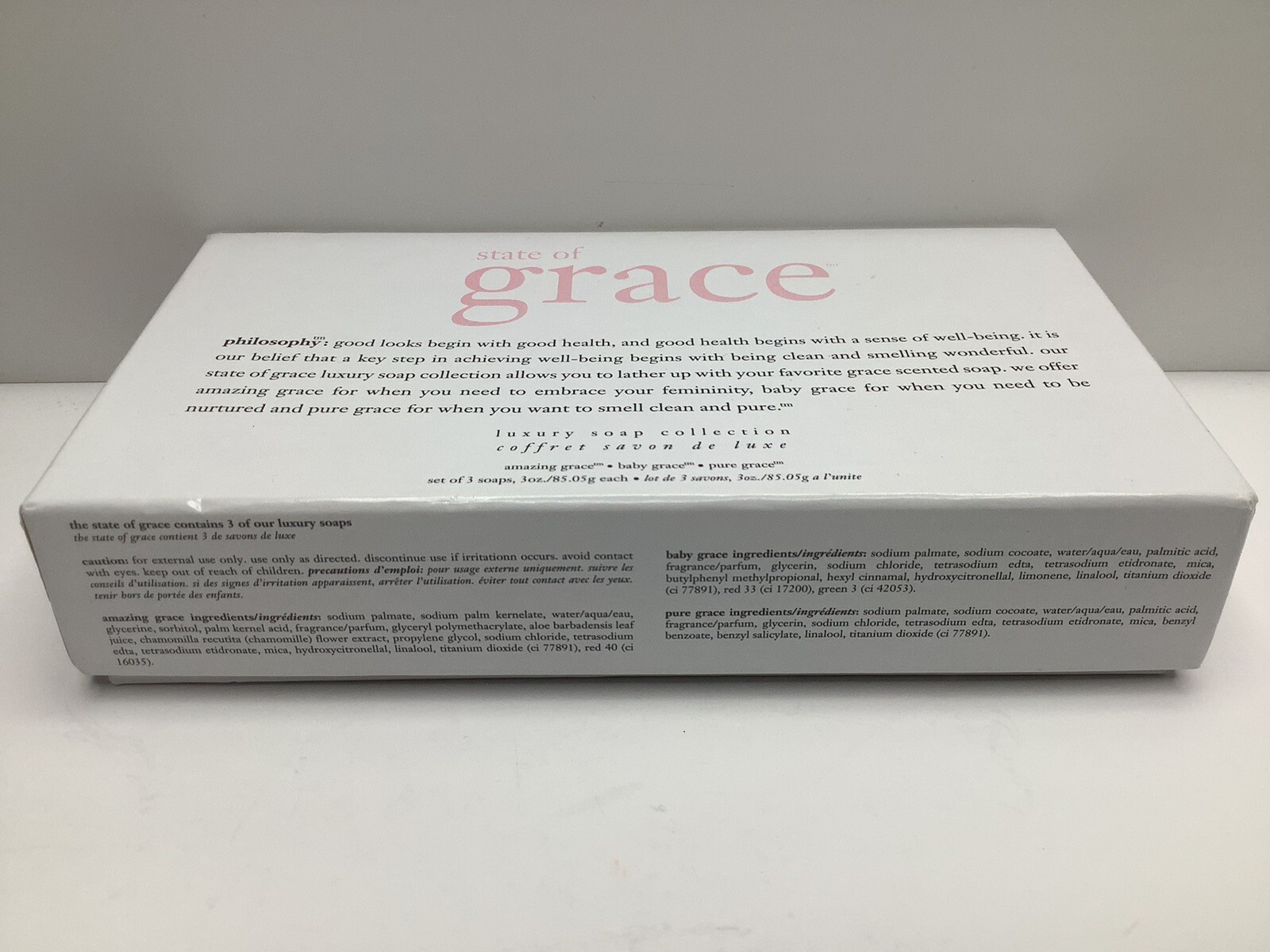 Philosophy State of Grace Boxed 3 Bars Soap Amazing Baby Pure Grace Discontinued