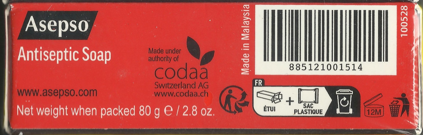 1 Bar 2.8 oz = 80 grams Asepso Antiseptic Skin Soap with Chloroxylenol 0.25%