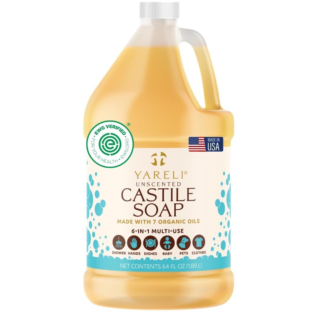 Pure Castile Soap Liquid Unscented 64oz – EWG Verified Organic, Vegan Body Wash,