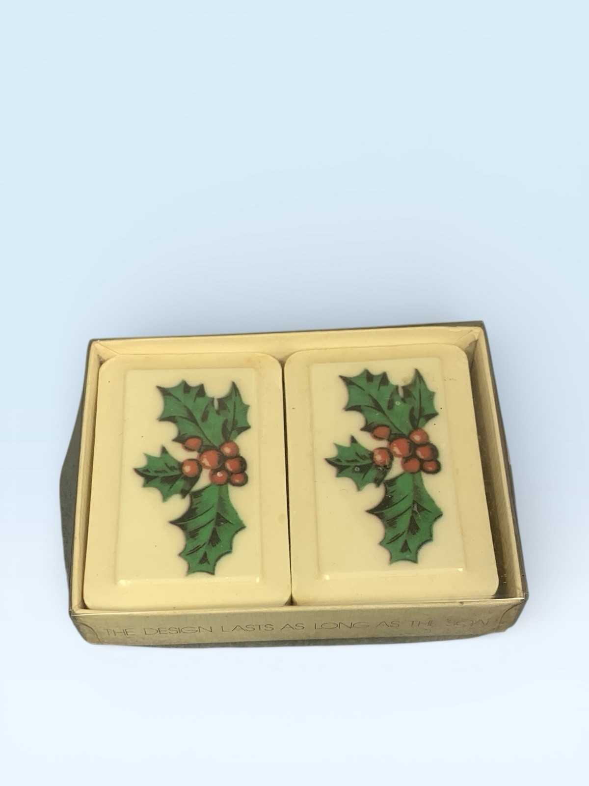 Katherine Gray Holiday Soap with Holly Design 2 bars 5.5 oz Vintage