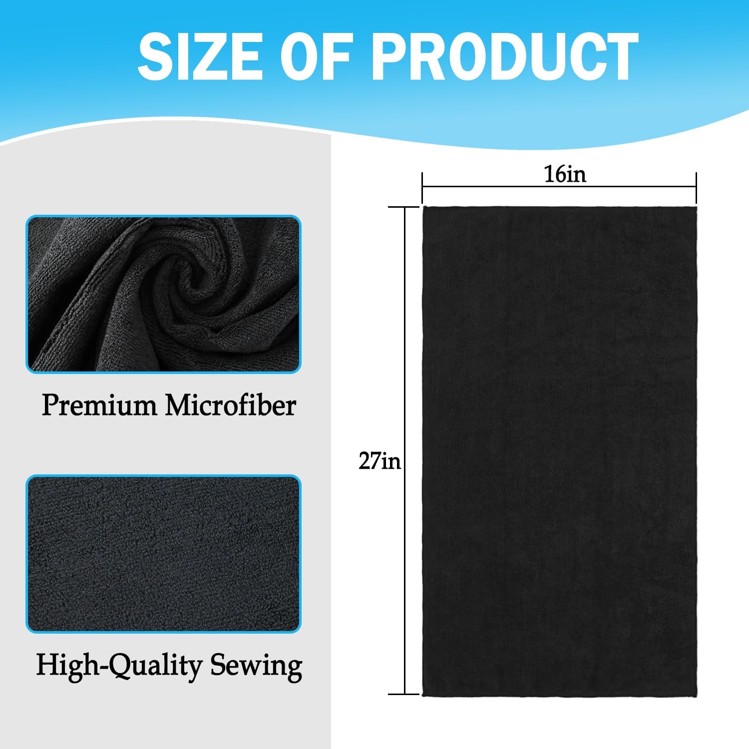 Puomue 6 Pack Black Salon Towels, Super Soft and Large, – 6