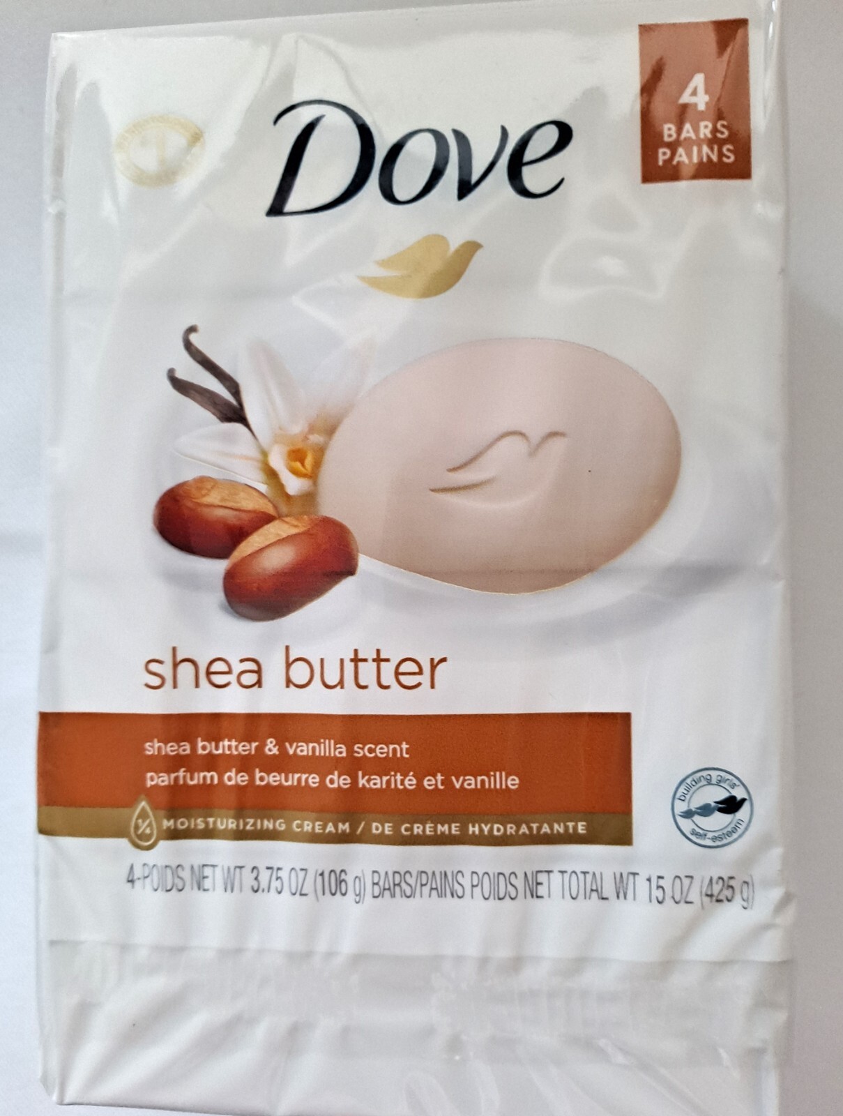 Dove Shea Butter & Vanilla Moisturizing Cream Beauty Soap 4 BARS (Total 15 oz)