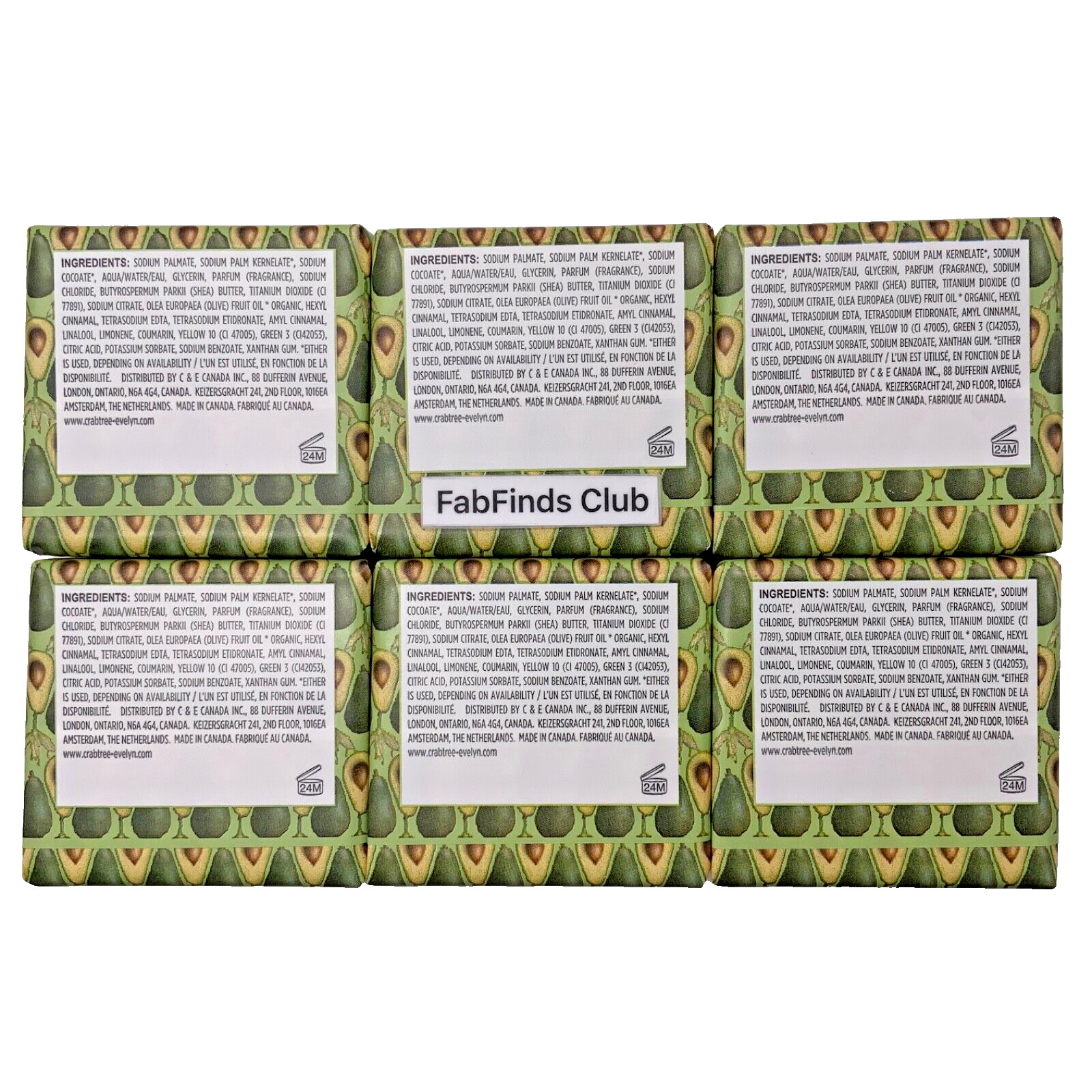 Crabtree Evelyn Avocado & Olive Oil Bar Soap Triple Milled 21oz(6×3.5oz) 6pc Set