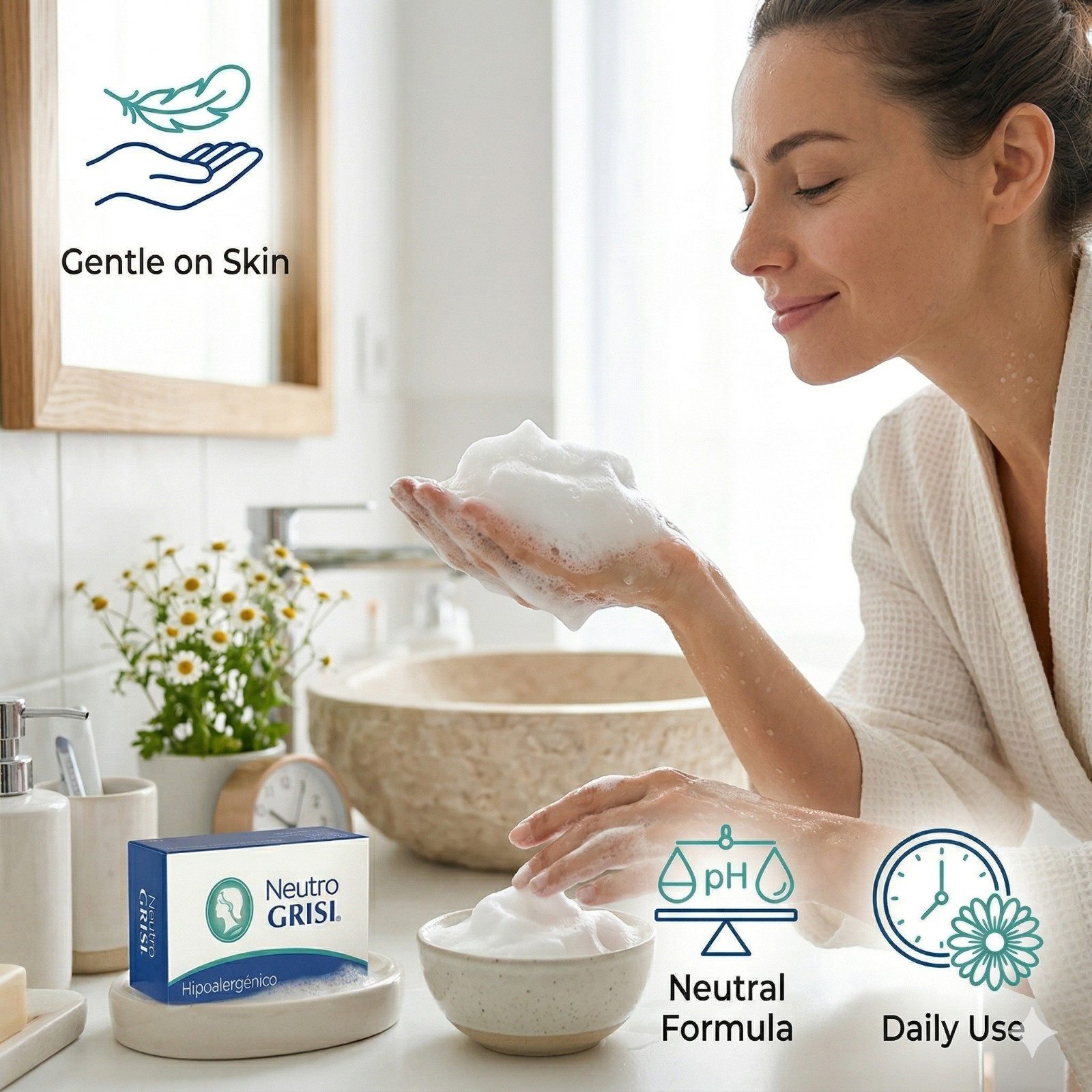Neutral Soap Bars 3.5oz 6 Pack Gentle Skin Cleansing Bath Soap Grisi