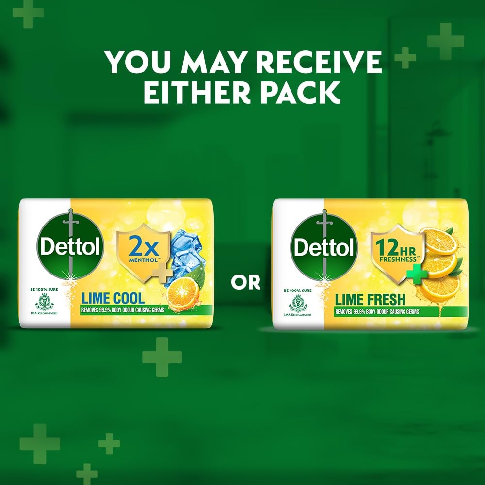 Dettol Lime Fresh Soap Bar 150gm Pack of 5 | 12hr Long Lasting Freshness