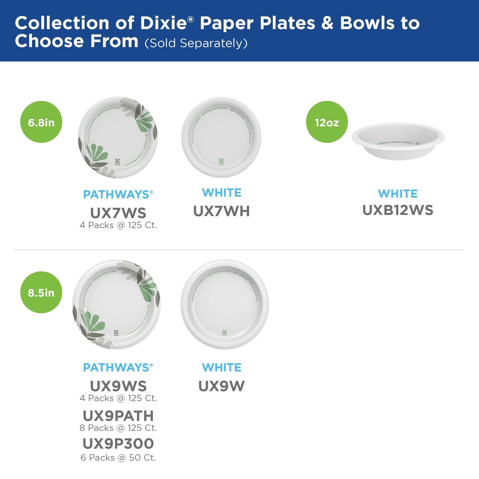 Dixie 8 1/2 Inch Medium-Weight Disposable Paper Plates, Pathways, 300 Count, …