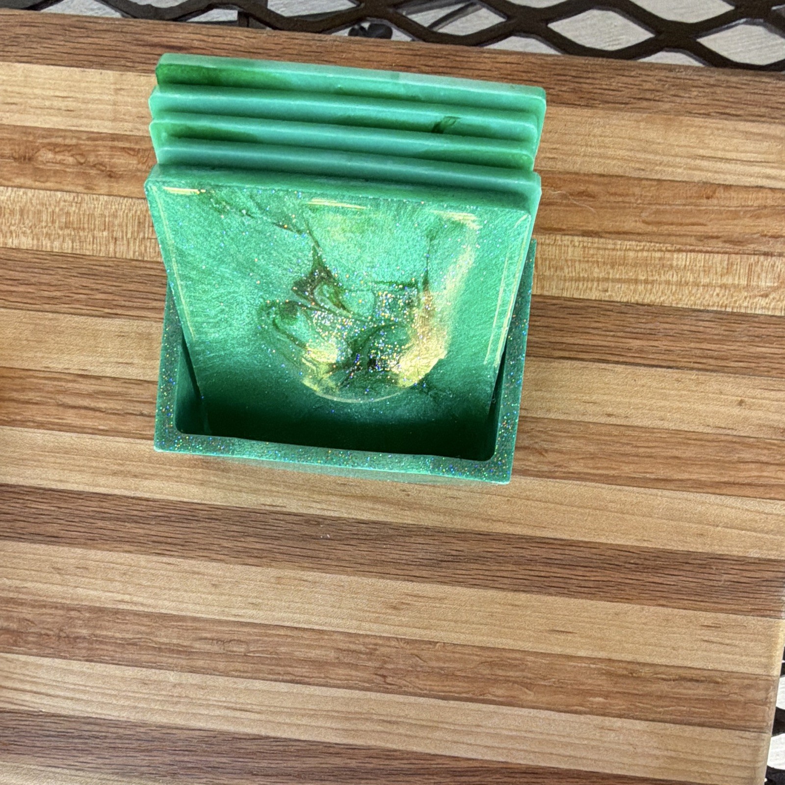 Handmade Green/Black Swirl Rectangular coasters (5)￼