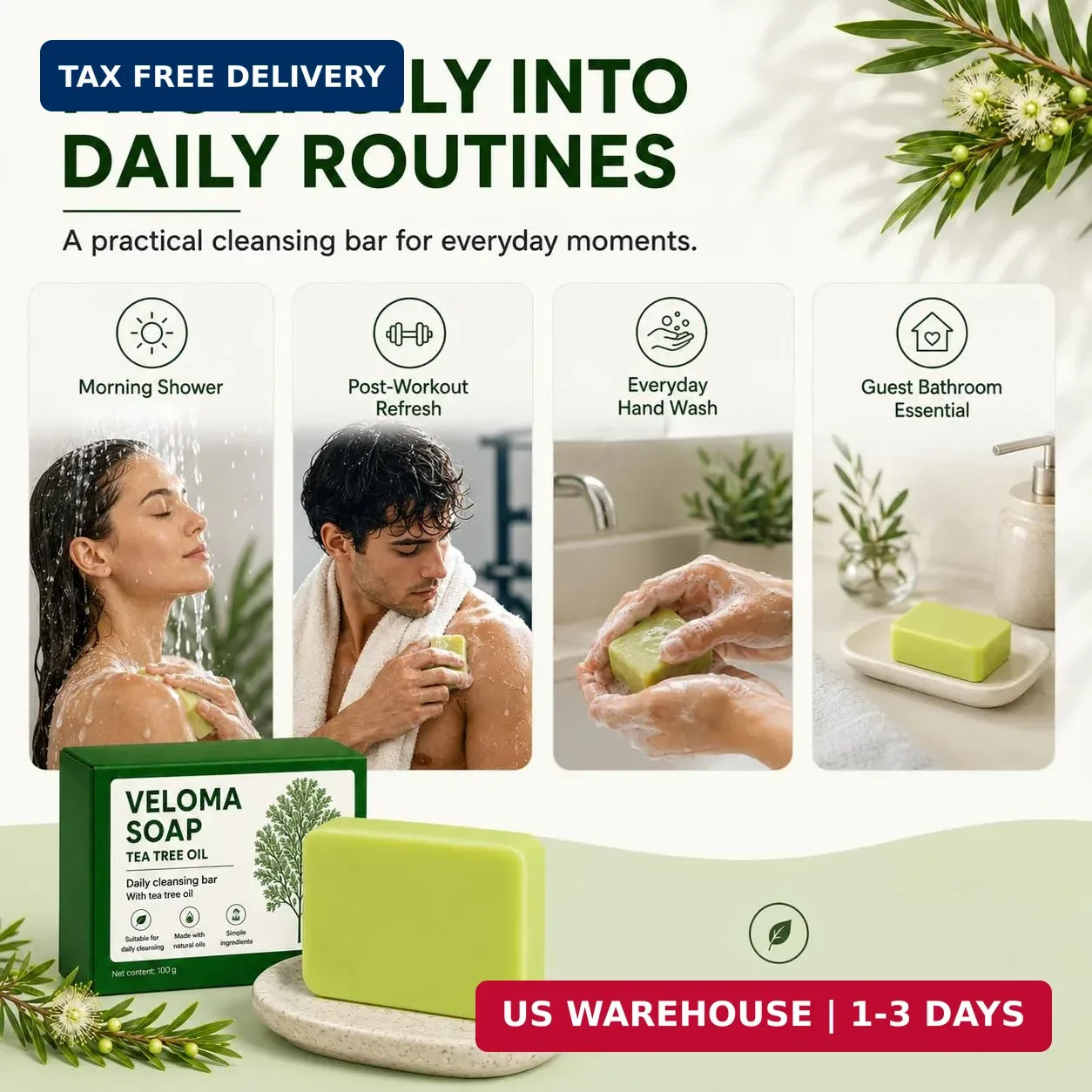Veloma Antifungal Soap, Veloma Soap, 3.52oz | Tea Tree & Eucalyptus Formula with