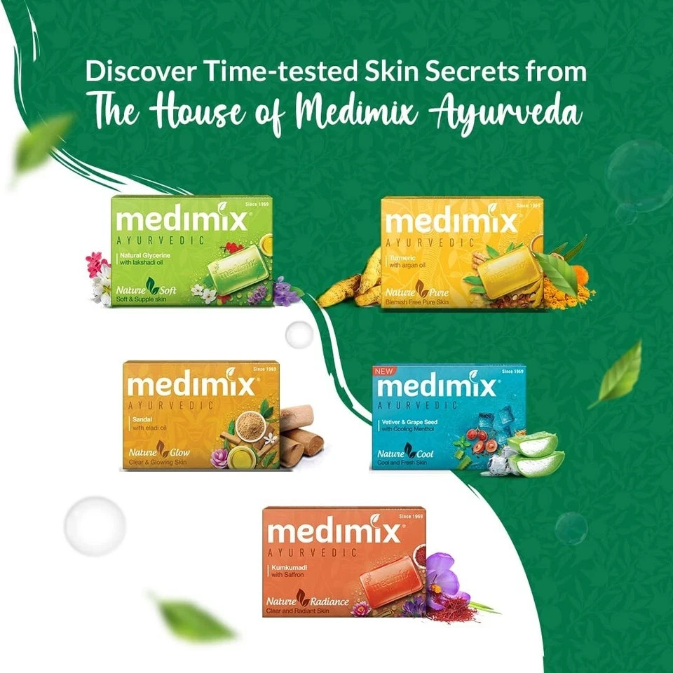 Medimix Ayurvedic Bathing Soap 125g x 5 Bars | Natural Herbal Cleanser |
