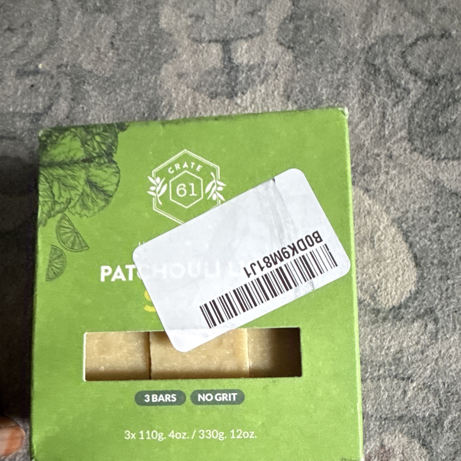 Crate 61 Patchouli Citron 3 Bars soap 12 oz No Grit Made in Canada