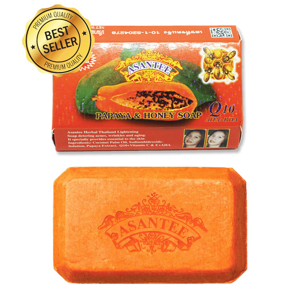 Asantee Soap Papaya Honey Skin Herbal Face Body Q10 AHA BHA 125 g Whitening
