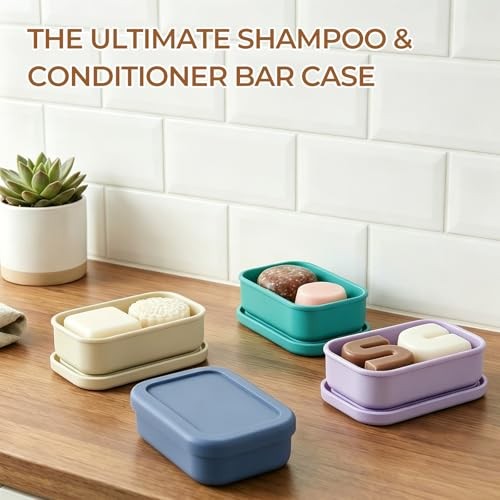 Silicone Shampoo Bar Travel Case with Drain Pad – Leak Proof Bar Off-white