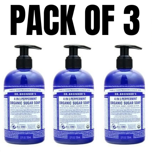 Dr. Bronner’s Organic Sugar Soap Peppermint – 12 fl. oz (Pack of 3)