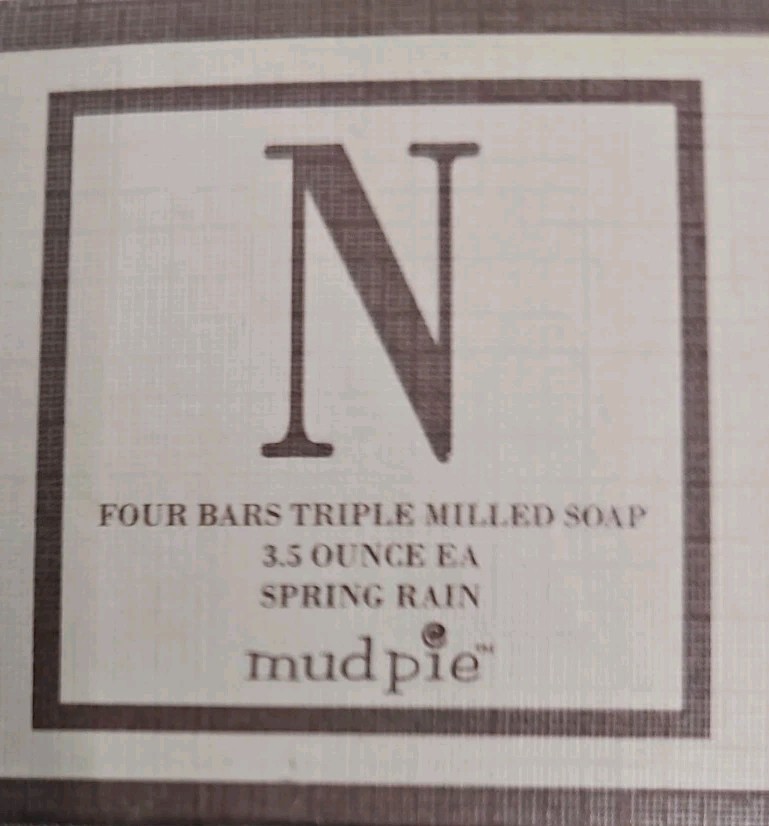 NEW Mud Pie Four Bars Triple Milled Soap Spring Rain “N” 3.5 oz Each MONOGRAMMED