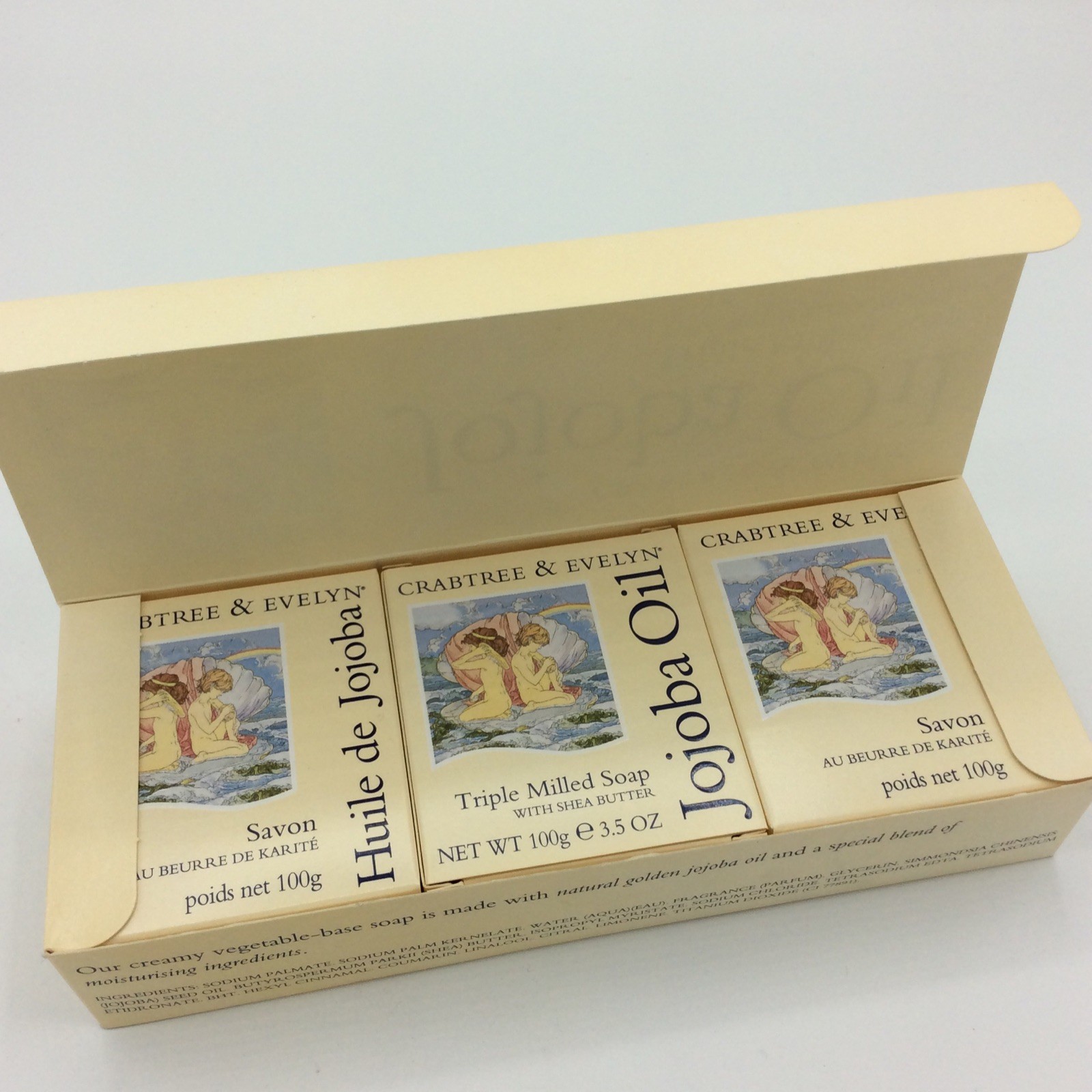 Crabtree & Evelyn Jojoba Oil Triple Milled Soap Shea Butter Sea Shell Box Of 3