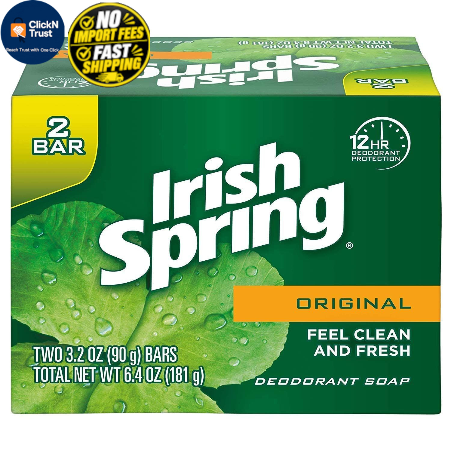 Irish Spring Original Deodorant Bar Soap, 3.20 oz 3.2 Ounce (Pack of 2),