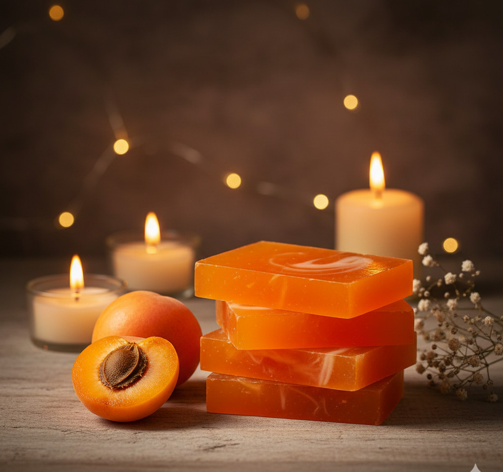 Apricot & Handmade Soap Bars. 100% Natural, Aromatherapy 4 Soaps Made in Latvia
