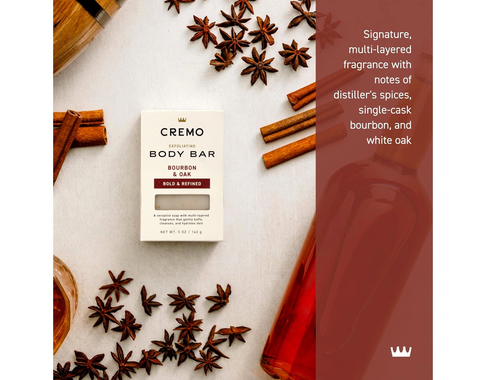 Cremo Exfoliating Body Bar Men Bourbon and Oak 5 oz 4 Pack