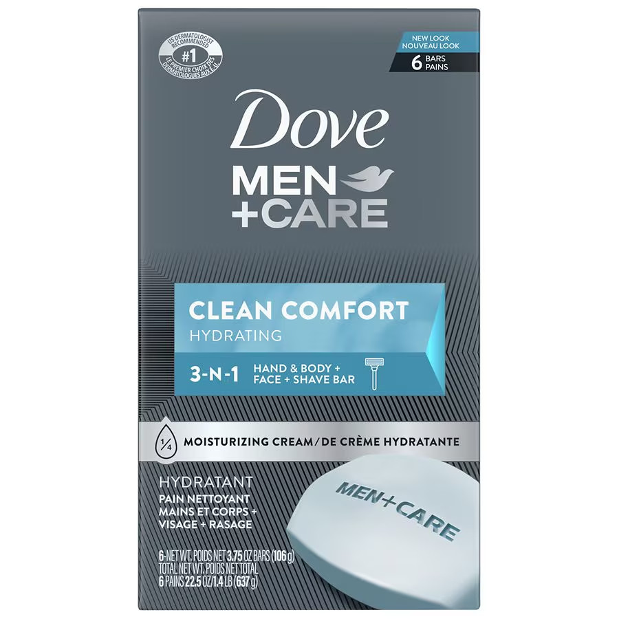 Dove Men Care CLEAN COMFORT Exfoliating 3 In 1 Hand Body Face Bar Soap 6 PACK