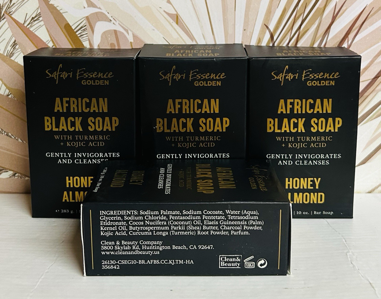 4-Pack Honey Almond African Black Soap with Turmeric 10 oz Each