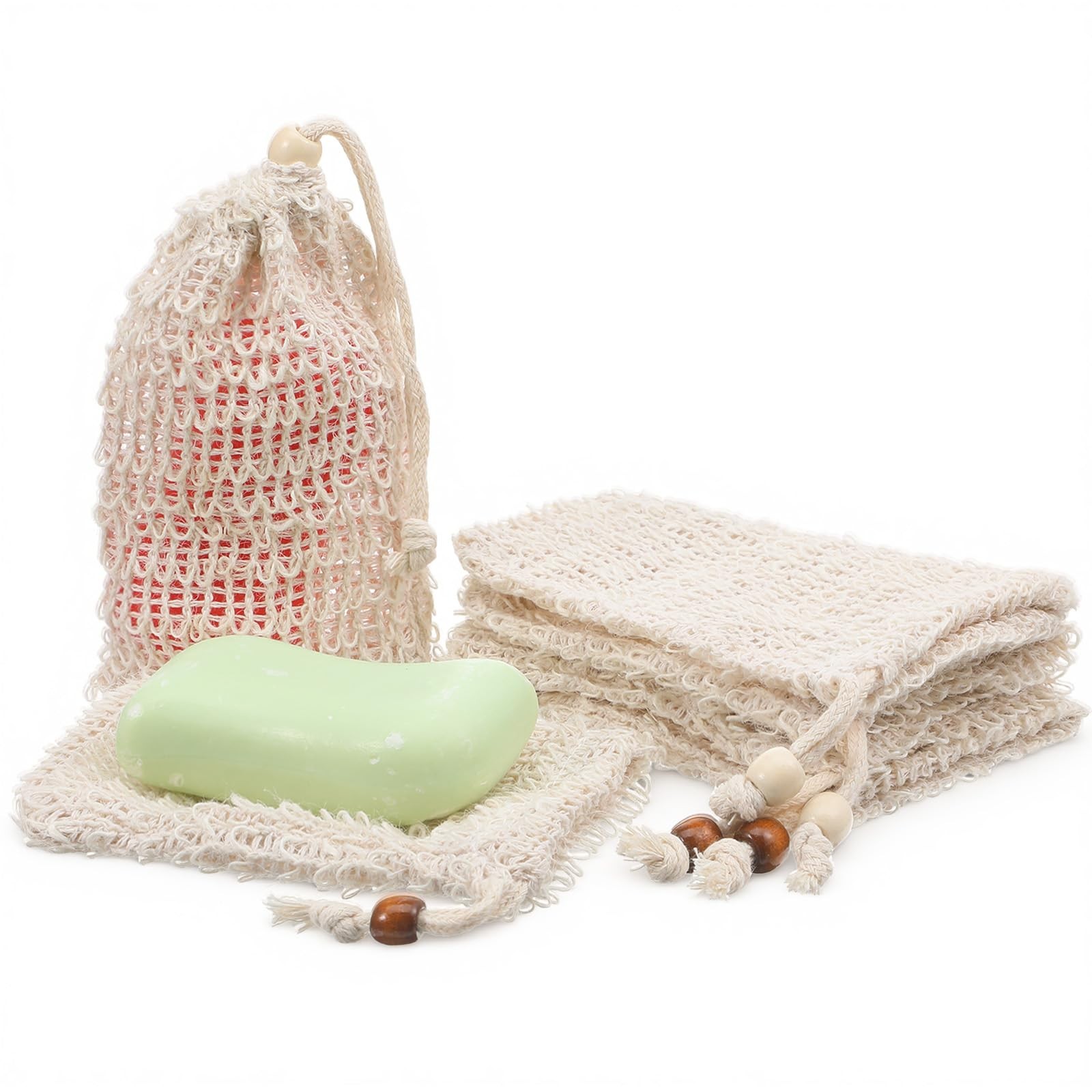 6 Pack Soap Bag, Natural Sisal Soap Saver Bag Exfoliating Sisal Soaps Pouch w…