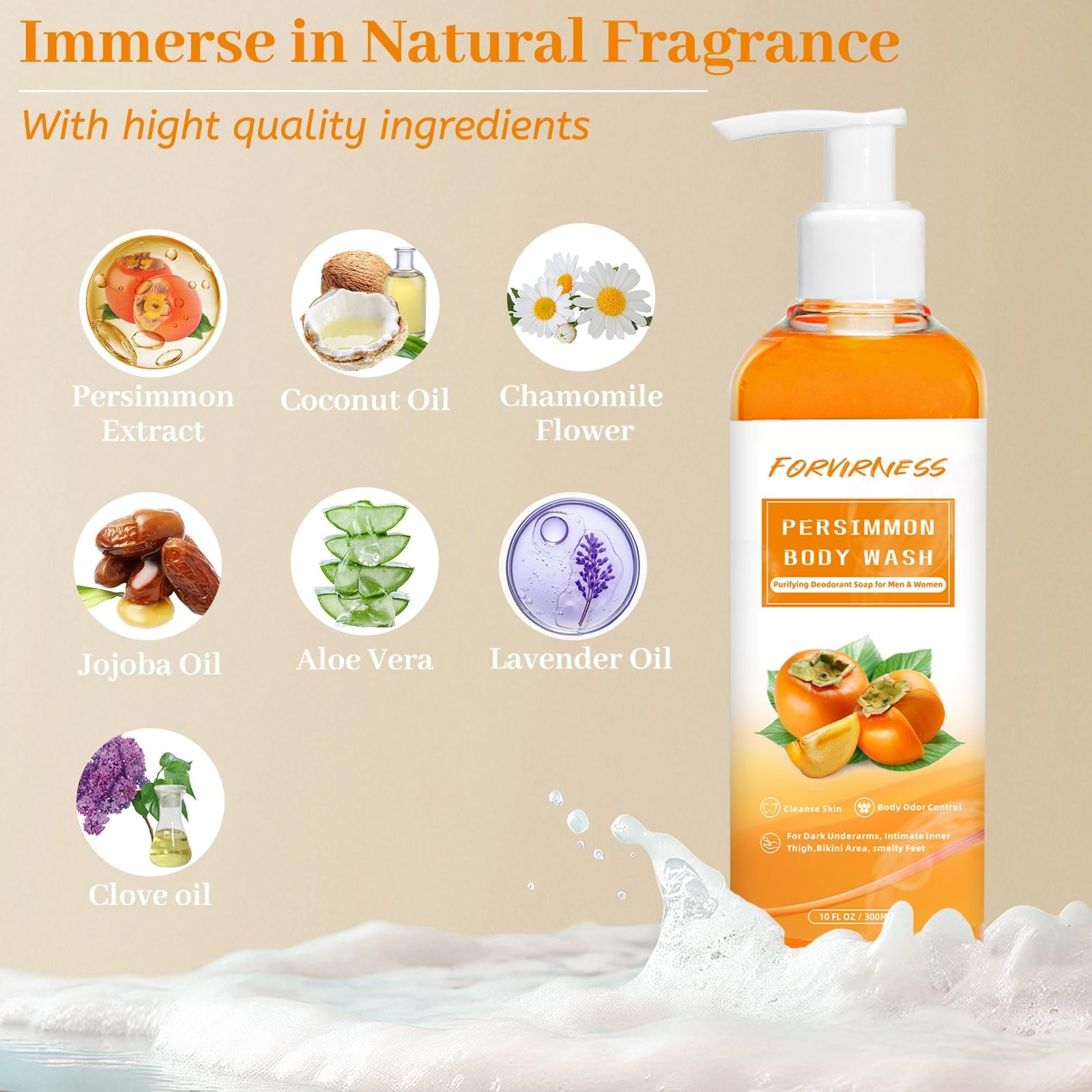 forvirness Persimmon Body Wash for Old 10.28 Ounce (Pack of 1), dark brown