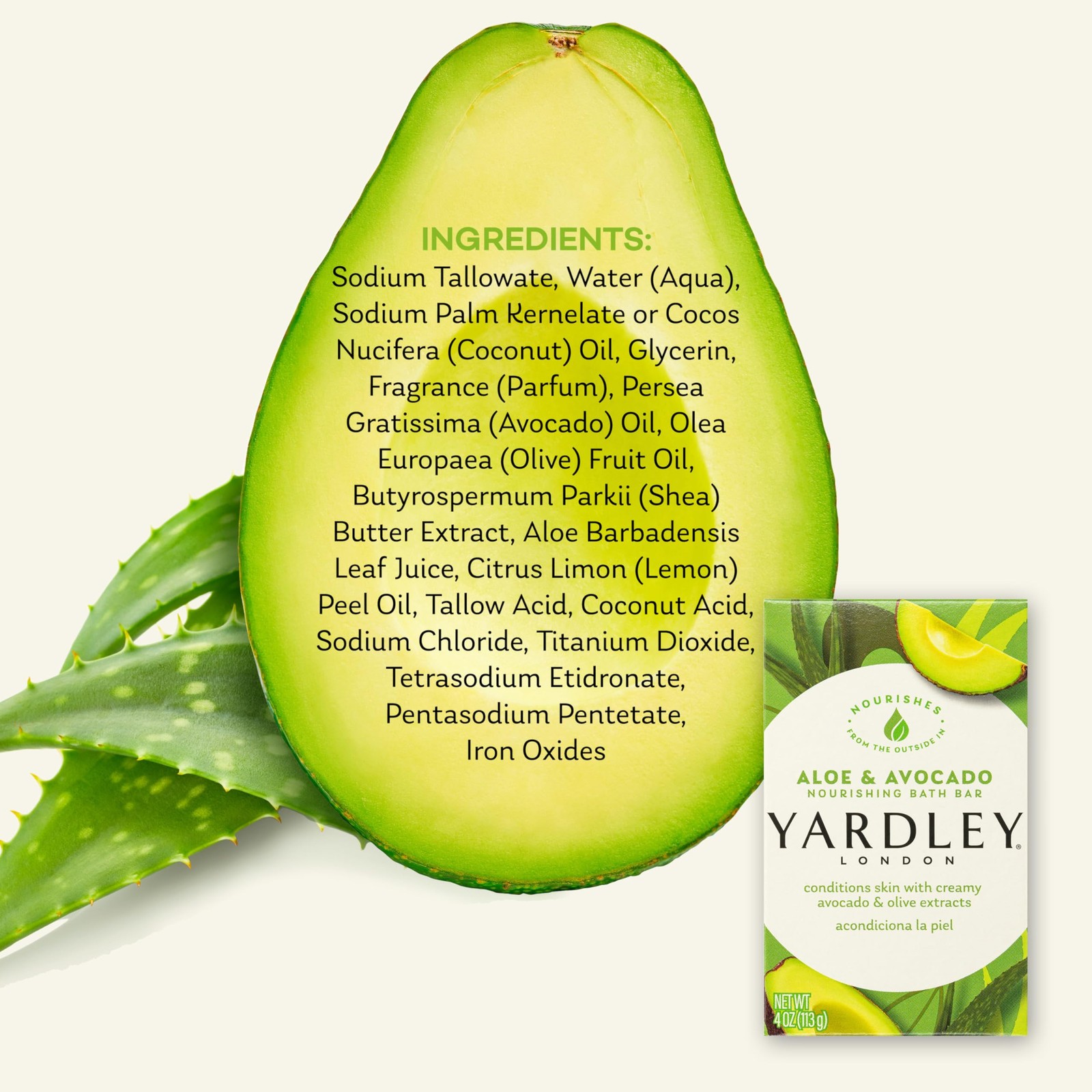Yardley London Nourishing Bath Soap Bar Aloe & 4 Ounce (Pack of 1), GREEN