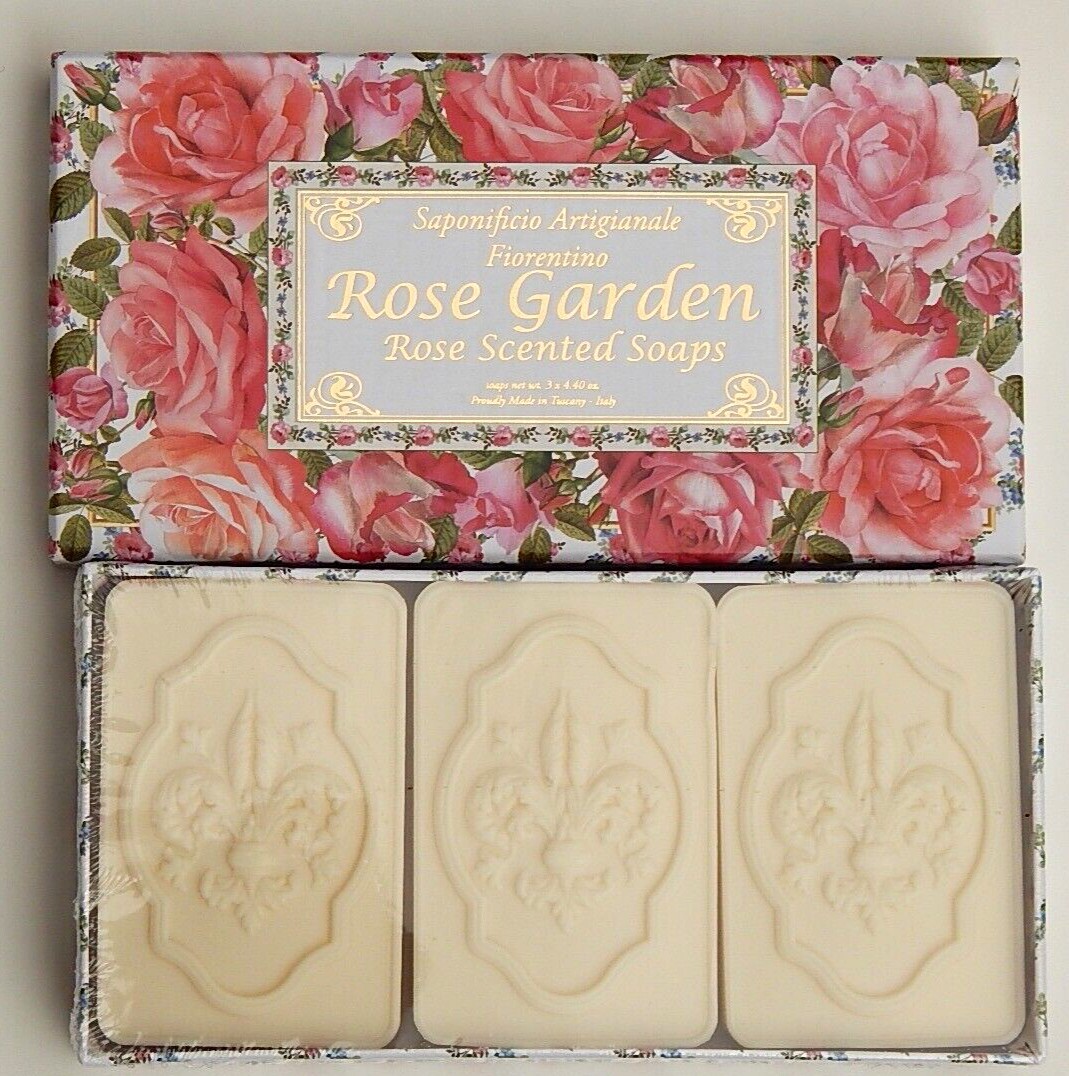 SAPONIFICIO ARTIGIANALE FIORENTINO ROSE GARDEN SCENTED SOAPS 3X 4.40oz NIB