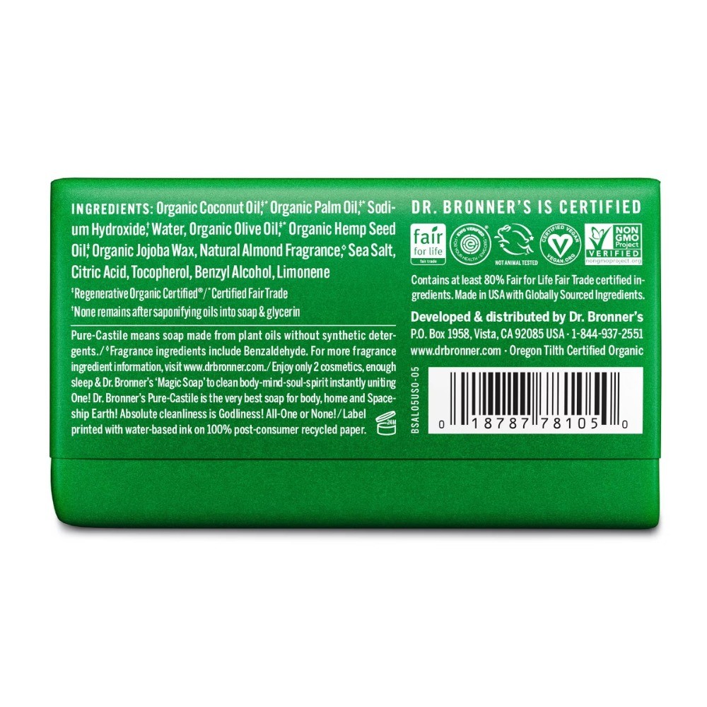 Dr. Bronner's All-One Pure-Castile Magic Bar Soap – Almond – 5oz