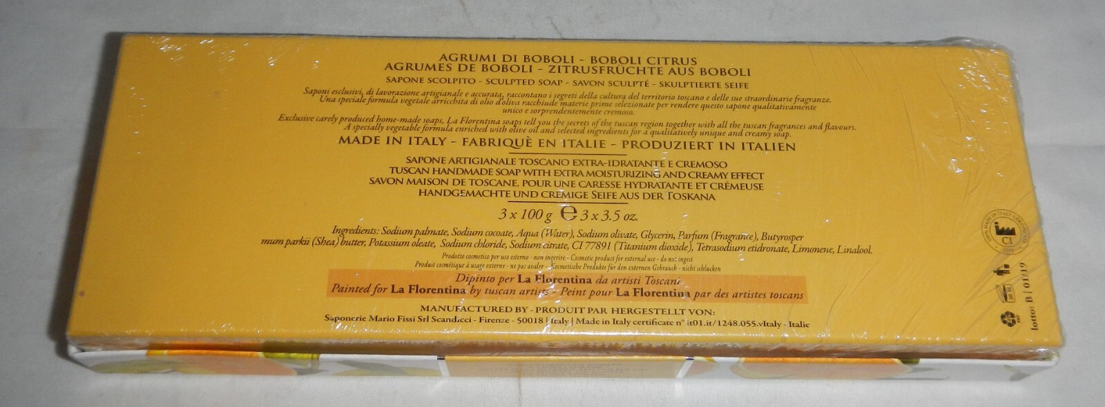 La Florentina Italy Agrumi di Boboli Citrus Scent 3 Pack Bar Soap 3×3.5oz