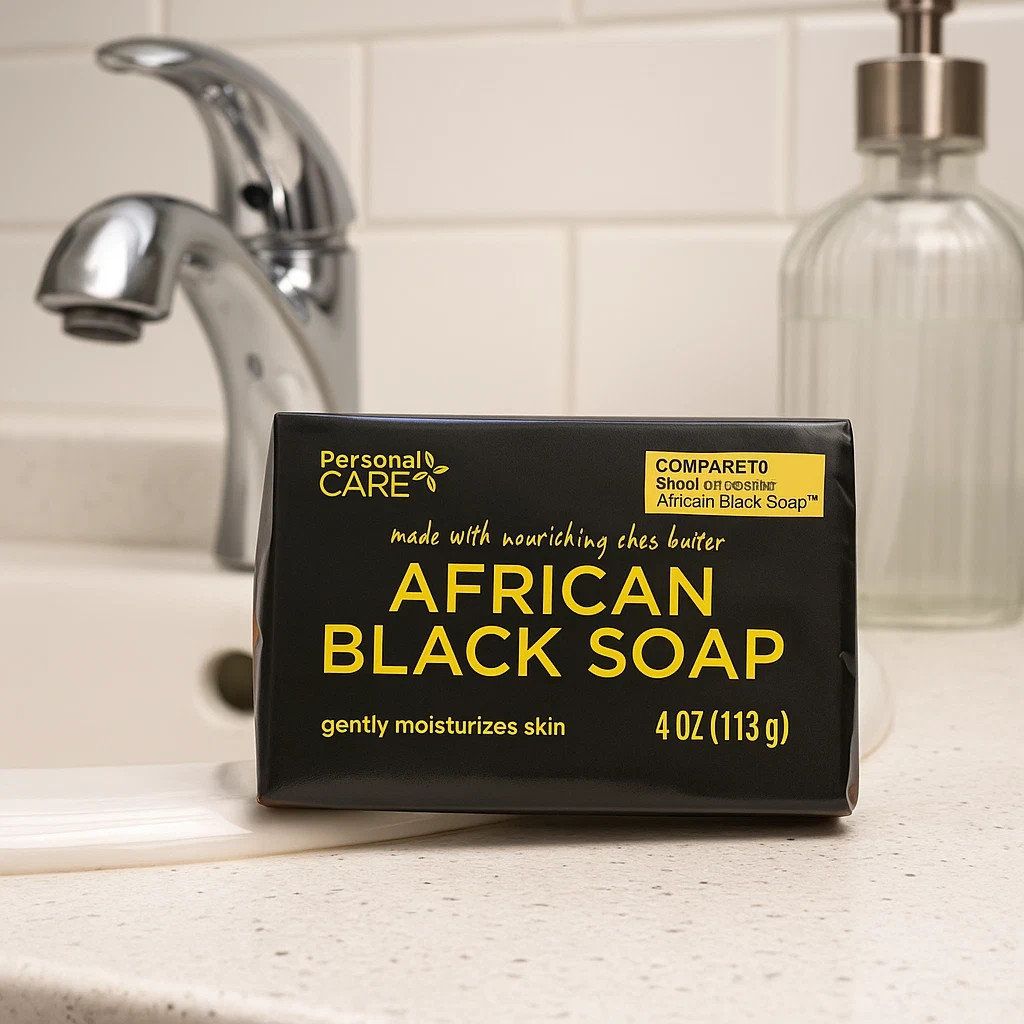 Personal Care African Black Soap with Shea Butter, Pack of 3, 4oz (113g)